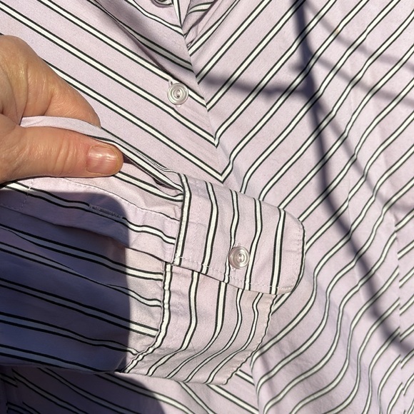 George Stretch Button Up Blouse Diagonal Purple Black White Stripes XL (16/18) - Picture 3 of 16